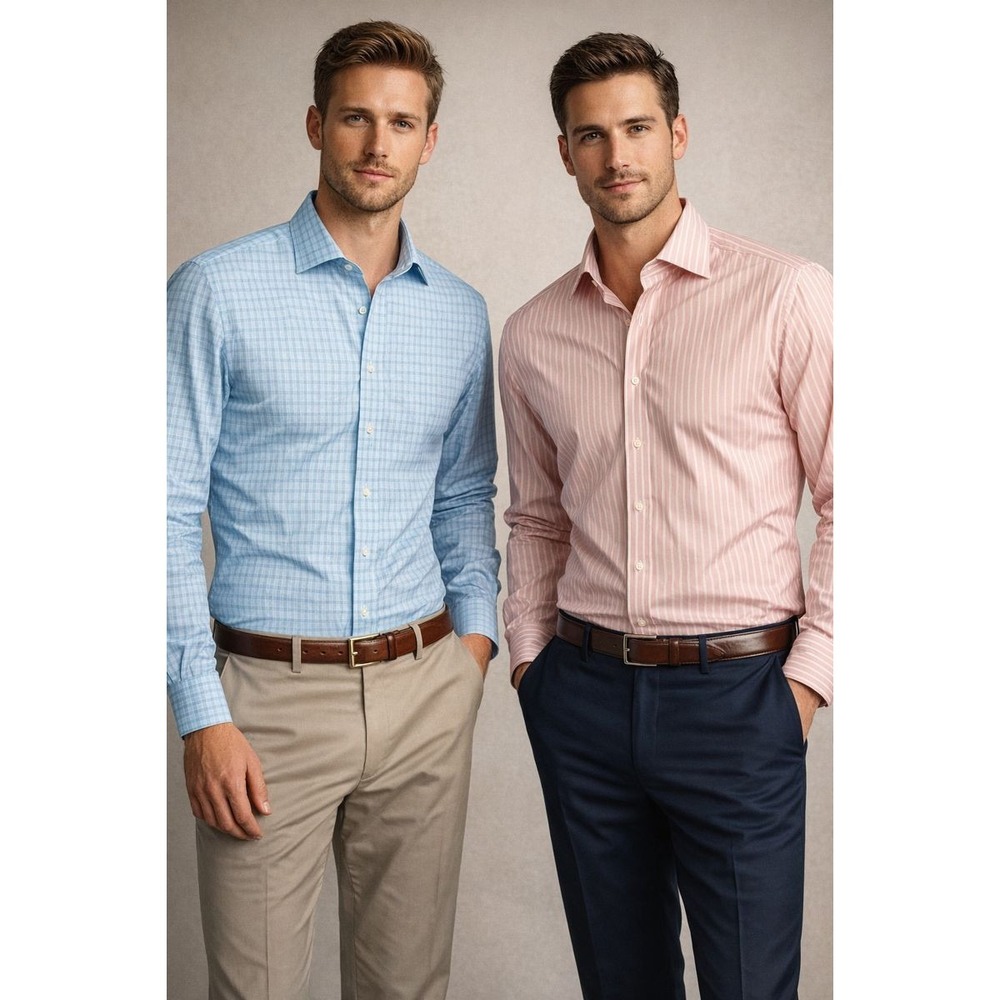 BROOKS BROTHERS Regent Fit Dress Shirts Mens 18-35 Blue Plaid Pink Stripe Lot 2